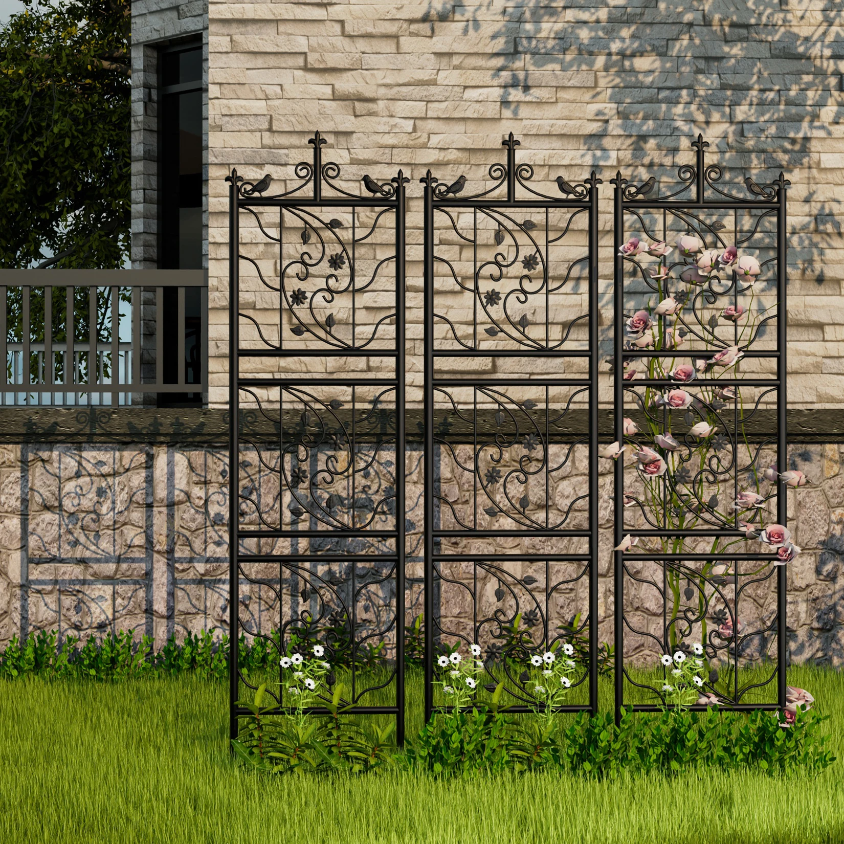 71 inch Garden Trellis Decorative Outdoor Tall Metal Fence Black Lattice Panel Yard Corner Décor for Climbing Plant Flower - Image 2