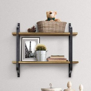 60cm Wooden Floating Shelves for Wall – Industrial 2 Tier Metal Frame Shelving Unit, Large Storage Rack for Bathroom Living Room Bedroom, Modern Home Office Plant Pot Display Stand – 60 x 15 x 51.5cm 60cm Wooden Floating Shelves for Wall – Industrial 2 Tier Metal Frame Shelving Unit, Large Storage Rack for Bathroom Living Room Bedroom, Modern Home Office Plant Pot Display Stand – 60 x 15 x 51.5cm
