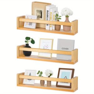 Book Shelves, 16.5 Inch Floating Book Shelves for Wall Set of 3, Solid Wood Wall Mounted Shelves for Bedroom,Bathroom,Kitchen,and More