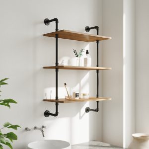 3-Tier Industrial Pipe Floating Shelf | Solid Wood Board & Open Vertical Shelf | Rustic Wall-Mounted Bookcase & Space-Saving Storage Rack | Easy-Assembly Kitchen Spice Rack, Bathroom Shelf, Living Room, Bedroom, Hallway, Entryway Organiser for Books, Plants, Pictures & Sundries | 60x30x89.7cm 3-Tier Industrial Pipe Floating Shelf | Solid Wood Board & Open Vertical Shelf | Rustic Wall-Mounted Bookcase & Space-Saving Storage Rack | Easy-Assembly Kitchen Spice Rack, Bathroom Shelf, Living Room, Bedroom, Hallway, Entryway Organiser for Books, Plants, Pictures & Sundries | 60x30x89.7cm