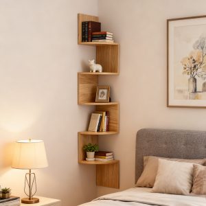 5-Tier Wooden Corner Shelf, Natural Colour – Space-Saving Floating Bookcase & Display Stand | Easy Assembly Storage Rack for Books, Plants & Figurines Decor for Living Room, Office, Bathroom 5-Tier Wooden Corner Shelf, Natural Colour – Space-Saving Floating Bookcase & Display Stand | Easy Assembly Storage Rack for Books, Plants & Figurines Decor for Living Room, Office, Bathroom