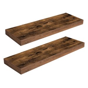 Set of 2 Wall-Mounted Floating Shelves, Measuring 60Cm, Ideal for Displaying Items in The Bathroom, Bedroom, Kitchen, Or Office, Featuring a Rustic Brown Wooden Design Set of 2 Wall-Mounted Floating Shelves, Measuring 60Cm, Ideal for Displaying Items in The Bathroom, Bedroom, Kitchen, Or Office, Featuring a Rustic Brown Wooden Design